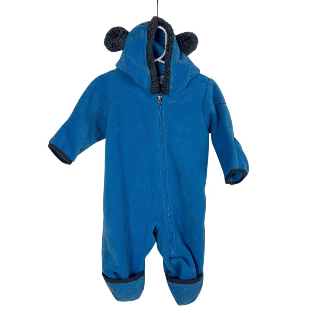Columbia Blue Fleece Bunting Bear One-Piece Winter Suit Baby Boy 3-6 Months